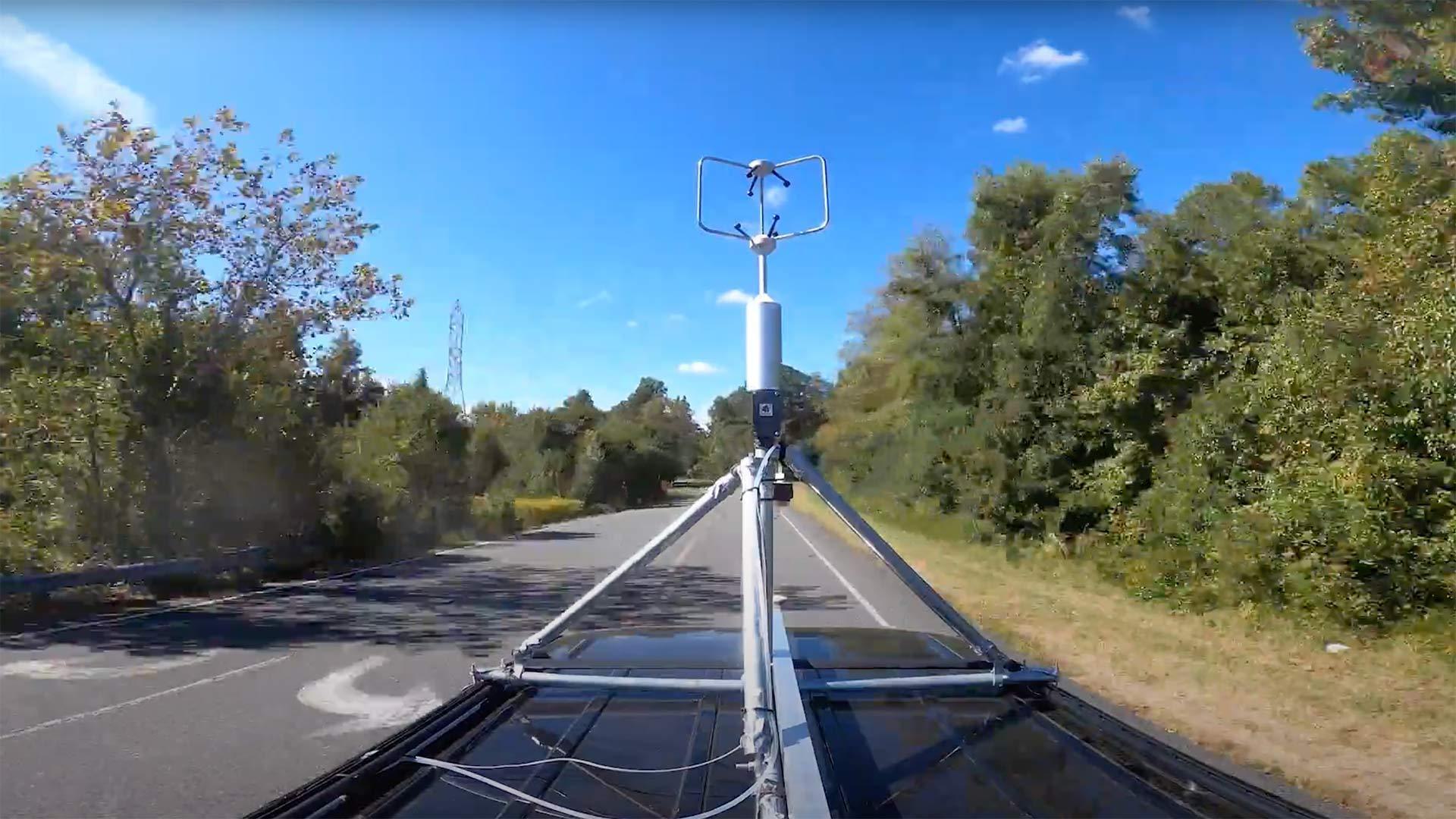 An SUV outfitted with a range of air-monitoring sensors allows atmospheric and oceanic science tools down a Maryland road. Professor Russell Dickerson and students use the mobile lab to track sources and types of greenhouse gases around the state of Maryland.