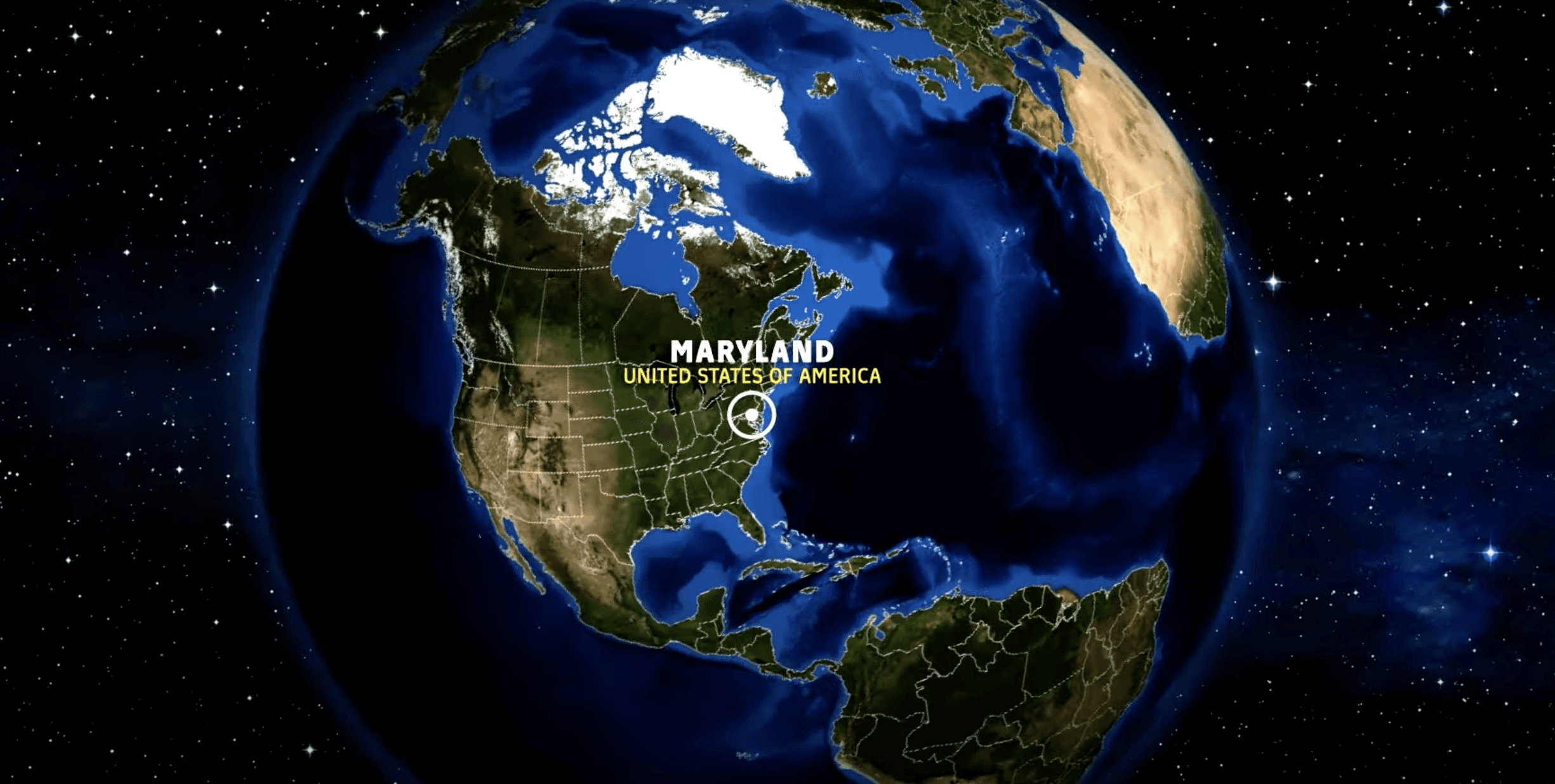 View of Earth with focus point on Maryland