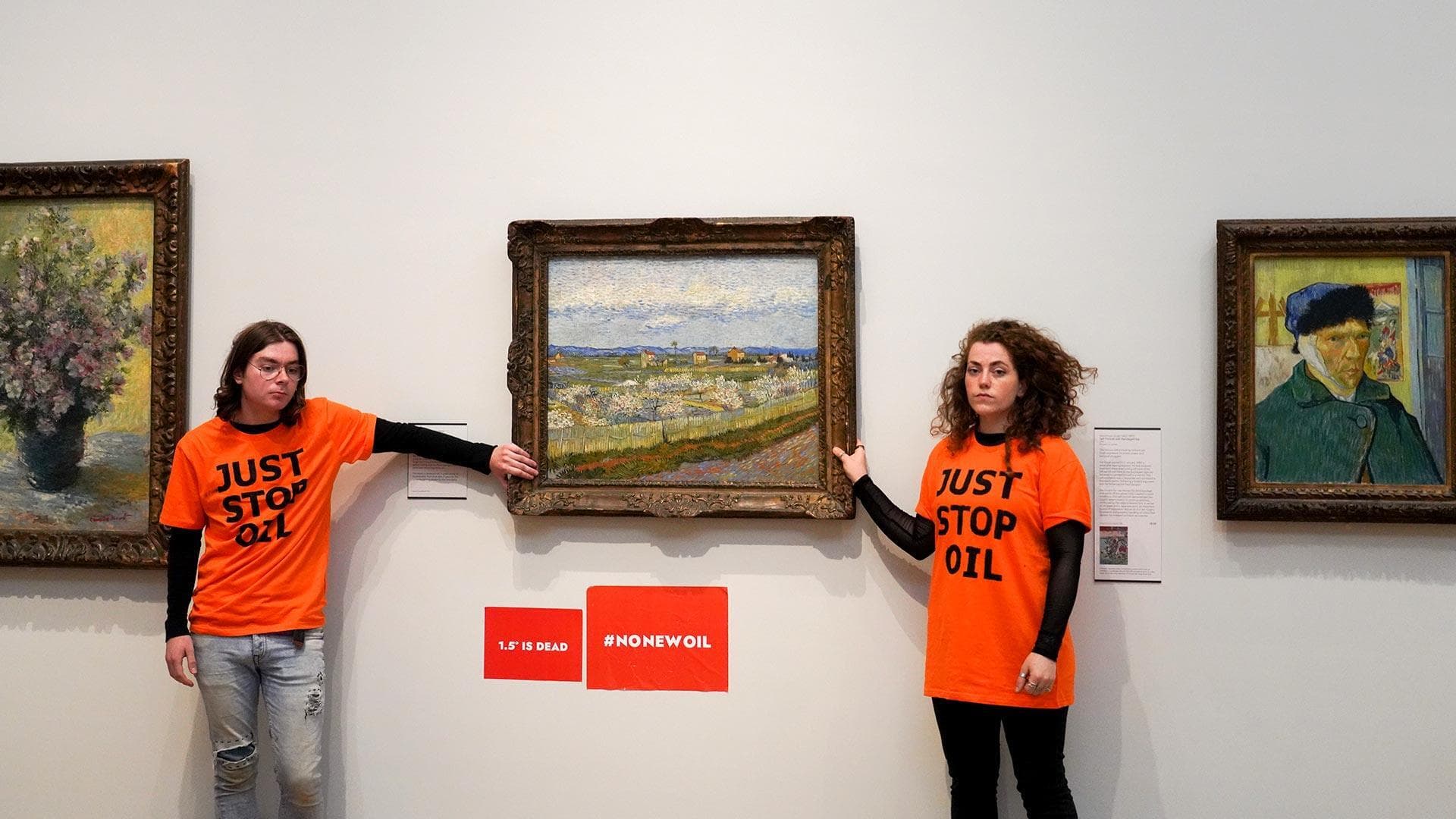 Just Stop Oil climate activists glue themselves to a Van Gogh painting at the Courtauld Gallery in London last June. Such performative tactics, what UMD researcher Dana R. Fisher calls “disruption as shock,” have become more popular among young climate activists.