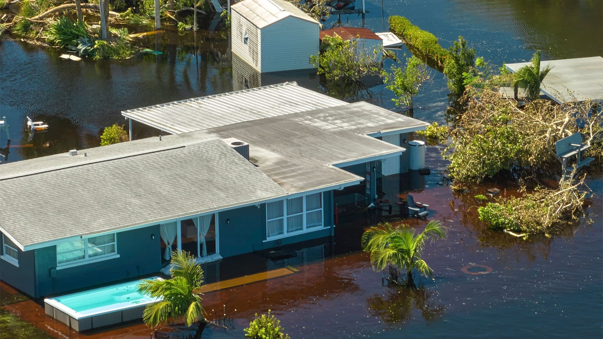 Floodwaters fill a Florida home in the wake of category 5 Hurricane Ian in fall 2022. A UMD professor and his students have developed new tools to quantify the risk of extreme weather in the United States.